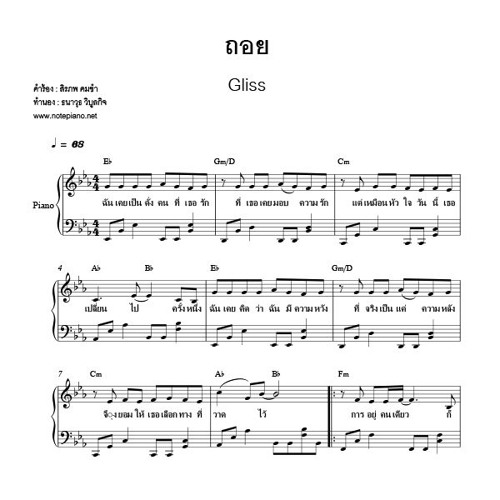 ภาพปกอัลบั้มเพลง ถอย (Gliss) เปียโน