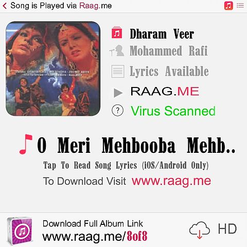 ภาพปกอัลบั้มเพลง O Meri Mehbooba Mehbooba Meh-Mohammed Rafi 48 Raag.Me